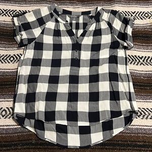 Market & Spruce Black and White Lightweight Plaid Top Size Medium Women